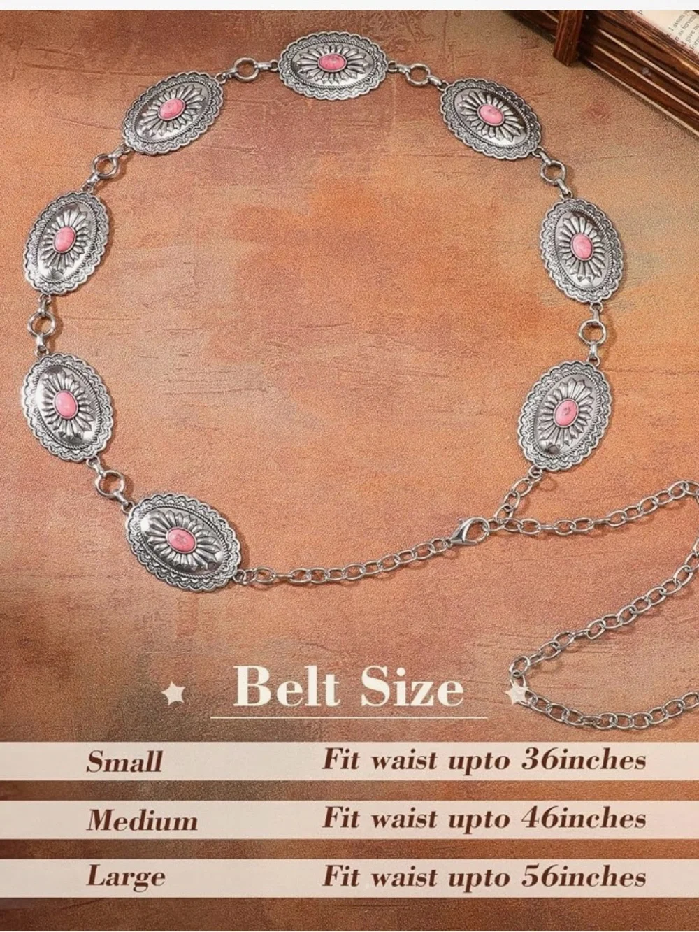 Silver-Tone Pink Stone Western Concho Belt